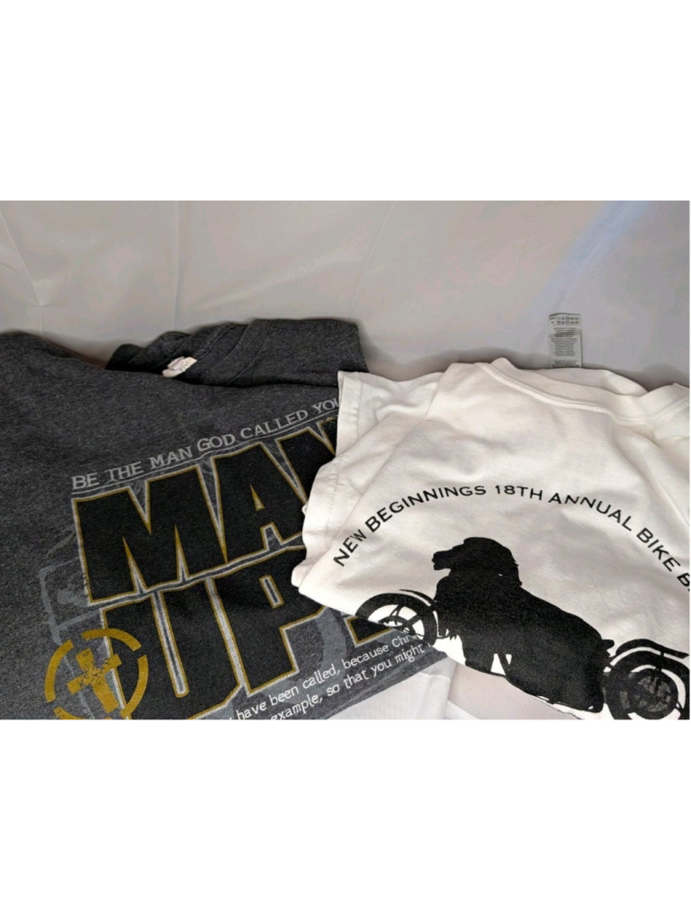 Men’s 2XL Christian T Shirt Lot of2 Man Up Bible Verse Bike Blessing Biker Faith